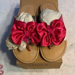 L'Amour Fuchsia Satin Bow Sandals
